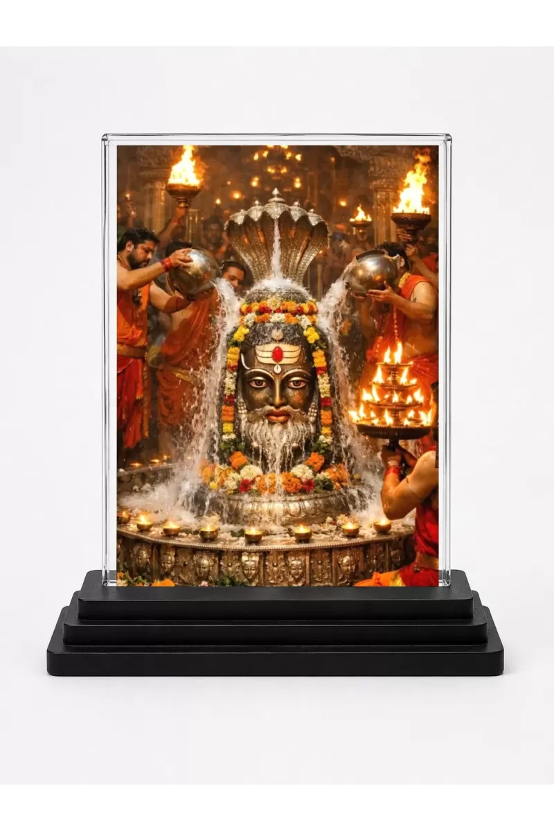 Shiva Acrylic Car Dashboard Showpiece | Double-Sided Shiva Photo Stand | 3 X 4 Inch Photo | Transparent Acrylic Frame With Black Base | Car Dashboard, Office & Table Decor (F72155)