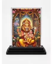Narasimha Acrylic Car Dashboard Showpiece | Double-Sided Narasimha Photo Stand | 3 X 4 Inch Photo | Transparent Acrylic Frame With Black Base | Car Dashboard, Office & Table Decor (F72156)