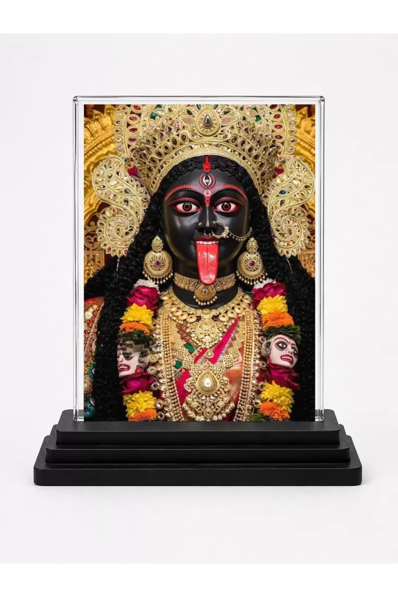 Kali Acrylic Car Dashboard Showpiece | Double-Sided Kali Photo Stand | 3 X 4 Inch Photo | Transparent Acrylic Frame With Black Base | Car Dashboard, Office & Table Decor (F72159)