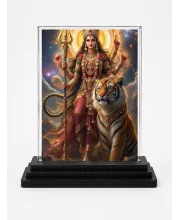 Durga Acrylic Car Dashboard Showpiece | Double-Sided Durga Photo Stand | 3 X 4 Inch Photo | Transparent Acrylic Frame With Black Base | Car Dashboard, Office & Table Decor (F72160)