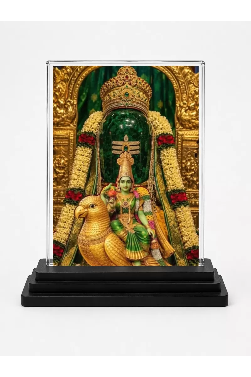 Lakshmi Acrylic Car Dashboard Showpiece | Double-Sided Lakshmi Photo Stand | 3 X 4 Inch Photo | Transparent Acrylic Frame With Black Base | Car Dashboard, Office & Table Decor (F72161)