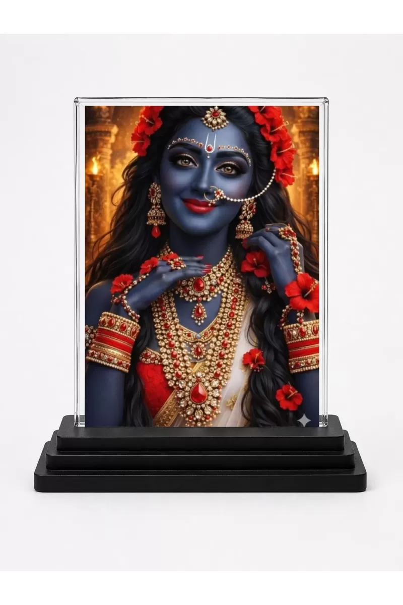 Krishna Acrylic Car Dashboard Showpiece | Double-Sided Krishna Photo Stand | 3 X 4 Inch Photo | Transparent Acrylic Frame With Black Base | Car Dashboard, Office & Table Decor (F72162)