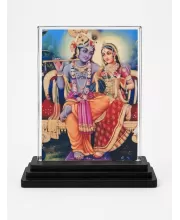 Krishna And Radha Acrylic Car Dashboard Showpiece | Double-Sided Krishna And Radha Photo Stand | 3 X 4 Inch Photo | Transparent Acrylic Frame With Black Base | Car Dashboard, Office & Table Decor (F72164)