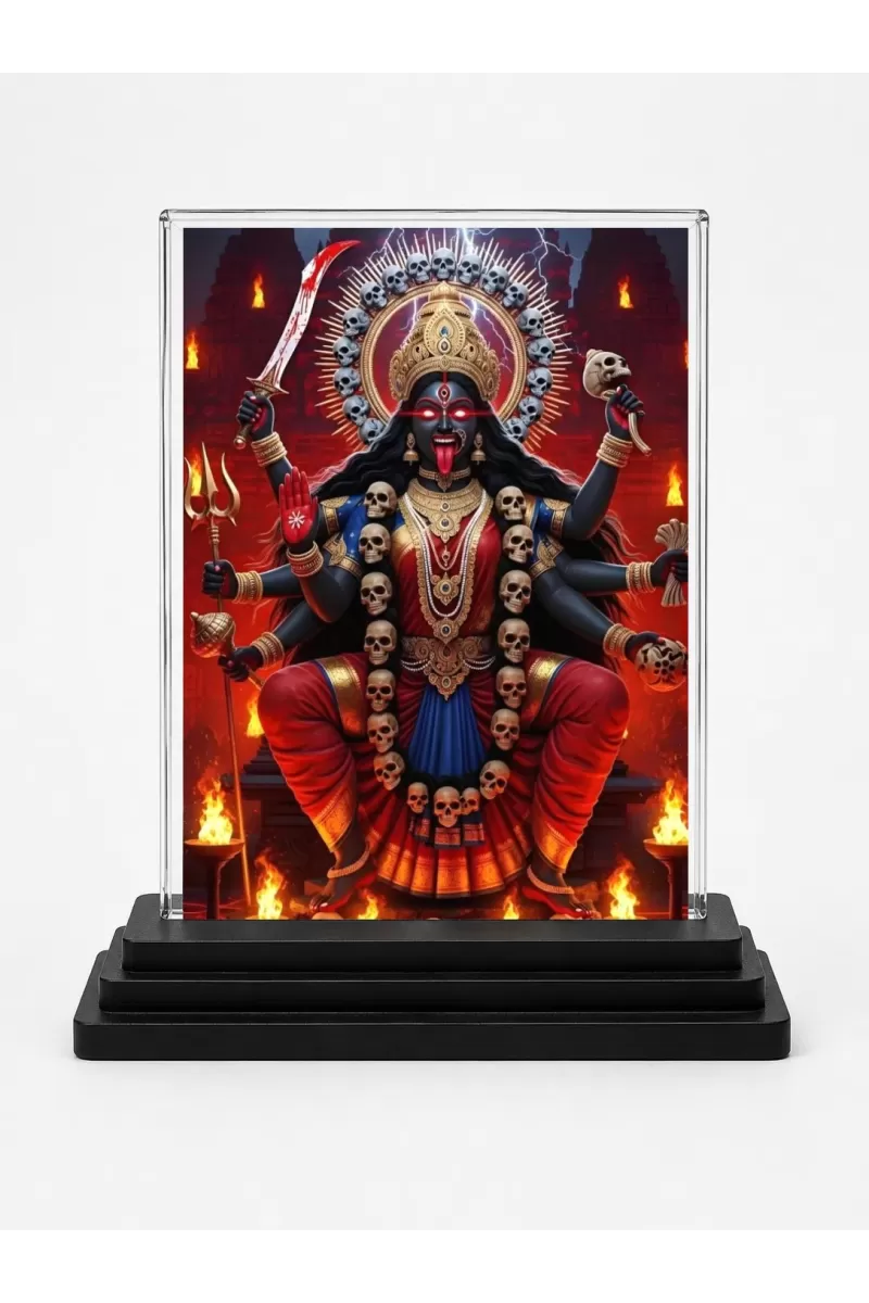 Kali Acrylic Car Dashboard Showpiece | Double-Sided Kali Photo Stand | 3 X 4 Inch Photo | Transparent Acrylic Frame With Black Base | Car Dashboard, Office & Table Decor (F72165)