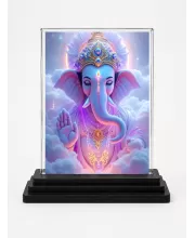 Ganesha Acrylic Car Dashboard Showpiece | Double-Sided Ganesha Photo Stand | 3 X 4 Inch Photo | Transparent Acrylic Frame With Black Base | Car Dashboard, Office & Table Decor (F72167)