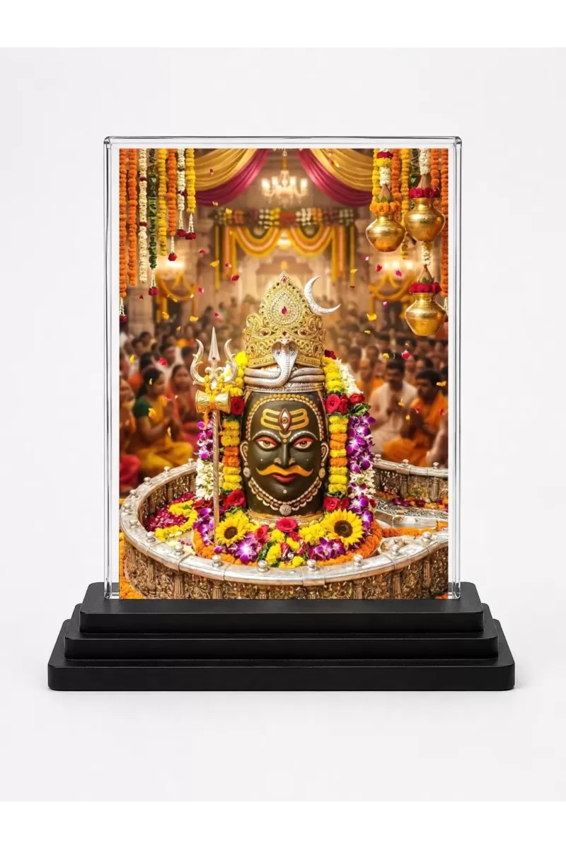 Shiva Acrylic Car Dashboard Showpiece | Double-Sided Shiva Photo Stand | 3 X 4 Inch Photo | Transparent Acrylic Frame With Black Base | Car Dashboard, Office & Table Decor (F72168)