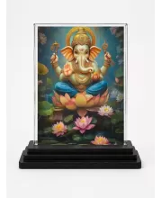Ganesha Acrylic Car Dashboard Showpiece | Double-Sided Ganesha Photo Stand | 3 X 4 Inch Photo | Transparent Acrylic Frame With Black Base | Car Dashboard, Office & Table Decor (F72169)