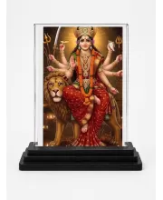 Durga Acrylic Car Dashboard Showpiece | Double-Sided Durga Photo Stand | 3 X 4 Inch Photo | Transparent Acrylic Frame With Black Base | Car Dashboard, Office & Table Decor (F72170)