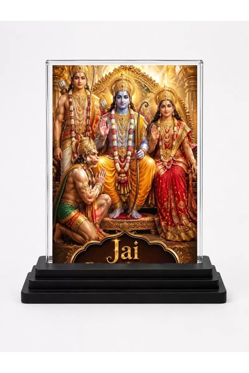Rama Acrylic Car Dashboard Showpiece | Double-Sided Rama Photo Stand | 3 X 4 Inch Photo | Transparent Acrylic Frame With Black Base | Car Dashboard, Office & Table Decor (F72171)
