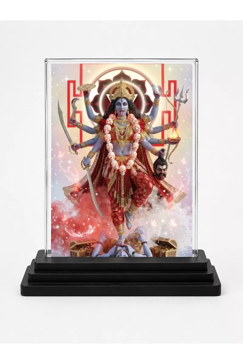 Kali Acrylic Car Dashboard Showpiece | Double-Sided Kali Photo Stand | 3 X 4 Inch Photo | Transparent Acrylic Frame With Black Base | Car Dashboard, Office & Table Decor (F72172)