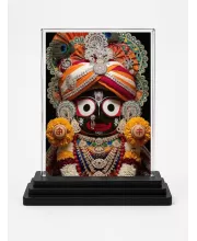 Lord Jagannatha Acrylic Car Dashboard Showpiece | Double-Sided Lord Jagannatha Photo Stand | 3 X 4 Inch Photo | Transparent Acrylic Frame With Black Base | Car Dashboard, Office & Table Decor (F72173)