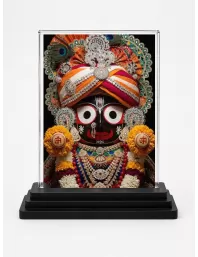 Lord Jagannatha Acrylic Car Dashboard Showpiece | Double-Sided Lord Jagannatha Photo Stand | 3 X 4 Inch Photo | Transparent Acrylic Frame With Black Base | Car Dashboard, Office & Table Decor (F72173)