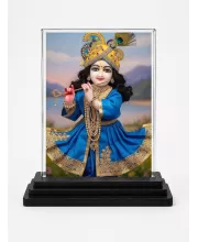 Shree Krishna Acrylic Car Dashboard Showpiece | Double-Sided Shree Krishna Photo Stand | 3 X 4 Inch Photo | Transparent Acrylic Frame With Black Base | Car Dashboard, Office & Table Decor (F72174)