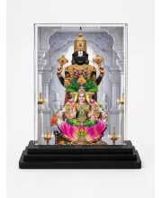 Lord Tirupati And Goddess Lakshmi Acrylic Car Dashboard Showpiece | Double-Sided Lord Tirupati And Goddess Lakshmi Photo Stand | 3 X 4 Inch Photo | Transparent Acrylic Frame With Black Base | Car Dashboard, Office & Table Decor (F72175)