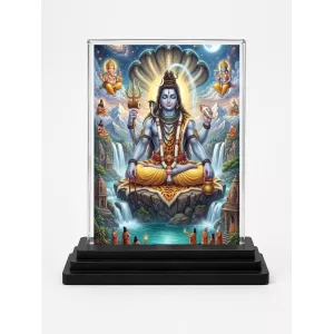 Shiva Acrylic Car Dashboard Showpiece | Double-Sided Shiva Photo Stand | 3 X 4 Inch Photo | Transparent Acrylic Frame With Black Base | Car Dashboard, Office & Table Decor (F72176)