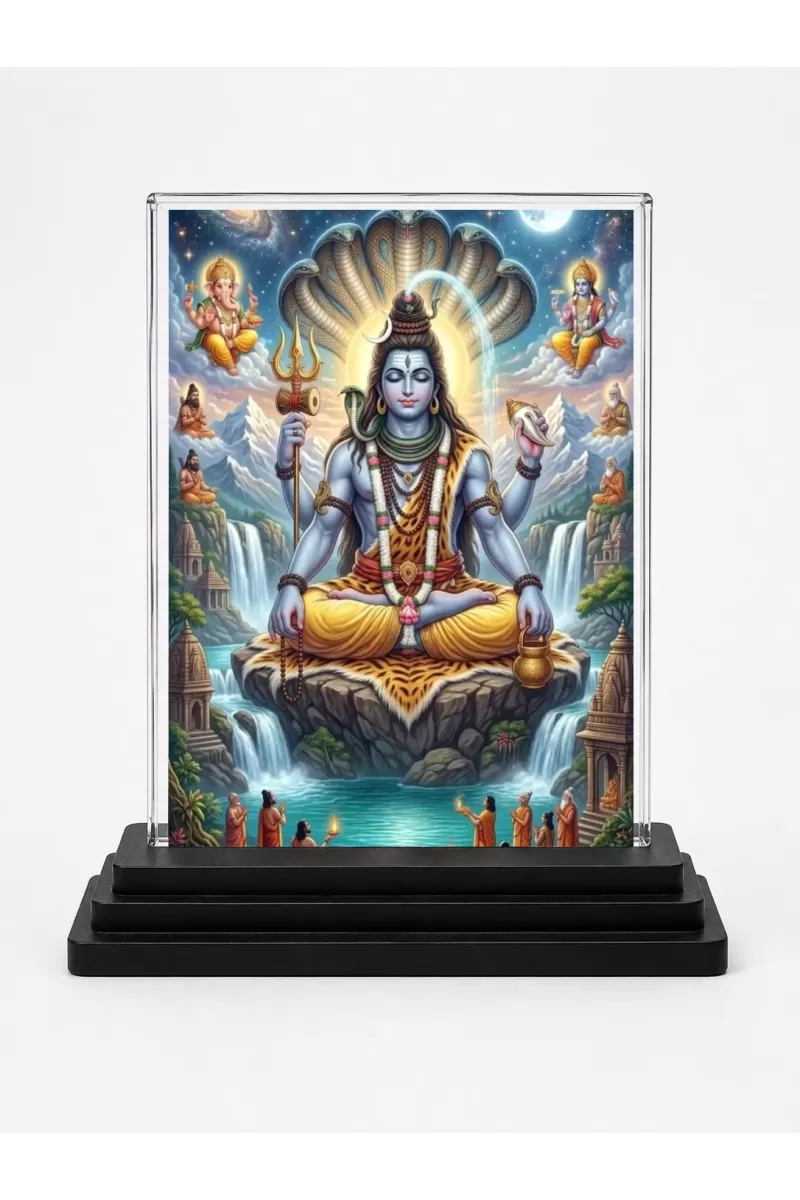 Shiva Acrylic Car Dashboard Showpiece | Double-Sided Shiva Photo Stand | 3 X 4 Inch Photo | Transparent Acrylic Frame With Black Base | Car Dashboard, Office & Table Decor (F72176)