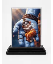 Lord Ganesha Acrylic Car Dashboard Showpiece | Double-Sided Lord Ganesha Photo Stand | 3 X 4 Inch Photo | Transparent Acrylic Frame With Black Base | Car Dashboard, Office & Table Decor (F72177)