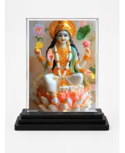 Lakshmi Acrylic Car Dashboard Showpiece | Double-Sided Lakshmi Photo Stand | 3 X 4 Inch Photo | Transparent Acrylic Frame With Black Base | Car Dashboard, Office & Table Decor (F72179)