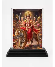 Durga Acrylic Car Dashboard Showpiece | Double-Sided Durga Photo Stand | 3 X 4 Inch Photo | Transparent Acrylic Frame With Black Base | Car Dashboard, Office & Table Decor (F72180)