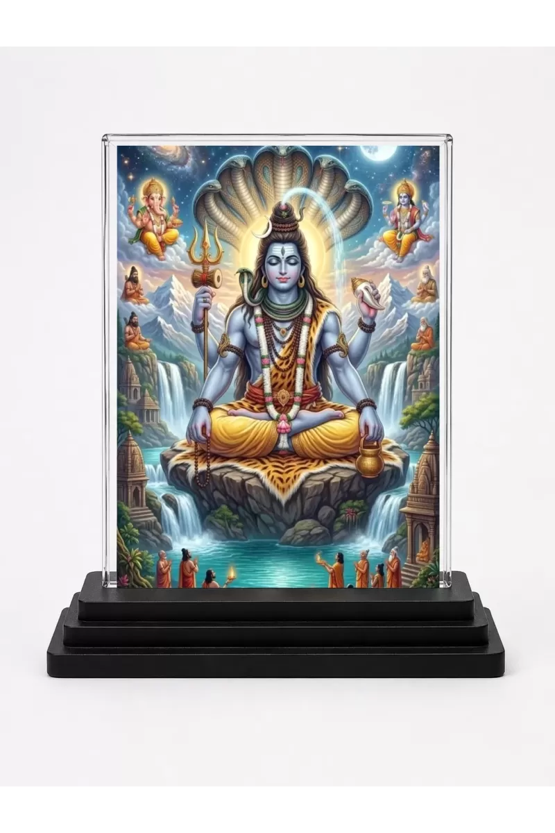 Shiva Acrylic Car Dashboard Showpiece | Double-Sided Shiva Photo Stand | 3 X 4 Inch Photo | Transparent Acrylic Frame With Black Base | Car Dashboard, Office & Table Decor (F72181)