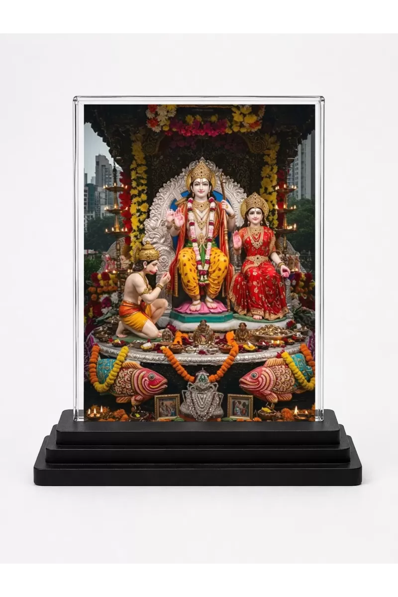 Lord Ganesha Acrylic Car Dashboard Showpiece | Double-Sided Lord Ganesha Photo Stand | 3 X 4 Inch Photo | Transparent Acrylic Frame With Black Base | Car Dashboard, Office & Table Decor (F72184)