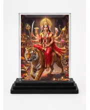 Durga Acrylic Car Dashboard Showpiece | Double-Sided Durga Photo Stand | 3 X 4 Inch Photo | Transparent Acrylic Frame With Black Base | Car Dashboard, Office & Table Decor (F72188)