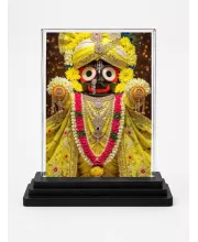 Jagannatha Acrylic Car Dashboard Showpiece | Double-Sided Jagannatha Photo Stand | 3 X 4 Inch Photo | Transparent Acrylic Frame With Black Base | Car Dashboard, Office & Table Decor (F72189)