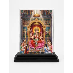 Lakshmi Acrylic Car Dashboard Showpiece | Double-Sided Lakshmi Photo Stand | 3 X 4 Inch Photo | Transparent Acrylic Frame With Black Base | Car Dashboard, Office & Table Decor (F72190)