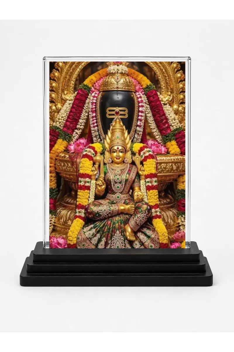 Meenakshi Acrylic Car Dashboard Showpiece | Double-Sided Meenakshi Photo Stand | 3 X 4 Inch Photo | Transparent Acrylic Frame With Black Base | Car Dashboard, Office & Table Decor (F72191)