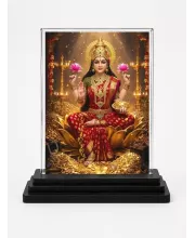 Lakshmi Acrylic Car Dashboard Showpiece | Double-Sided Lakshmi Photo Stand | 3 X 4 Inch Photo | Transparent Acrylic Frame With Black Base | Car Dashboard, Office & Table Decor (F72192)