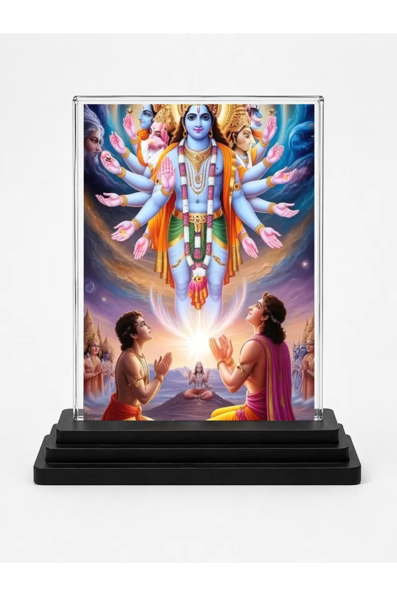 Vishnu Acrylic Car Dashboard Showpiece | Double-Sided Vishnu Photo Stand | 3 X 4 Inch Photo | Transparent Acrylic Frame With Black Base | Car Dashboard, Office & Table Decor (F72193)