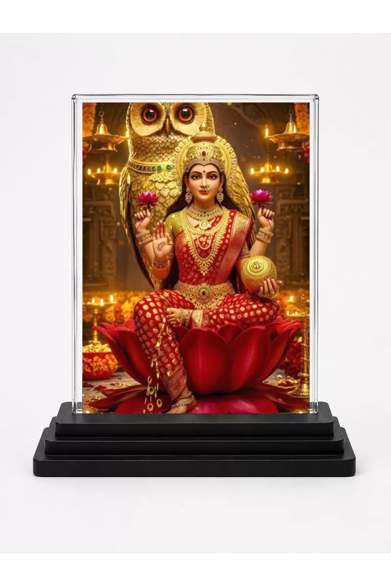 Lord Ganesha Acrylic Car Dashboard Showpiece | Double-Sided Lord Ganesha Photo Stand | 3 X 4 Inch Photo | Transparent Acrylic Frame With Black Base | Car Dashboard, Office & Table Decor (F72194)