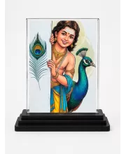 Krishna Acrylic Car Dashboard Showpiece | Double-Sided Krishna Photo Stand | 3 X 4 Inch Photo | Transparent Acrylic Frame With Black Base | Car Dashboard, Office & Table Decor (F72195)