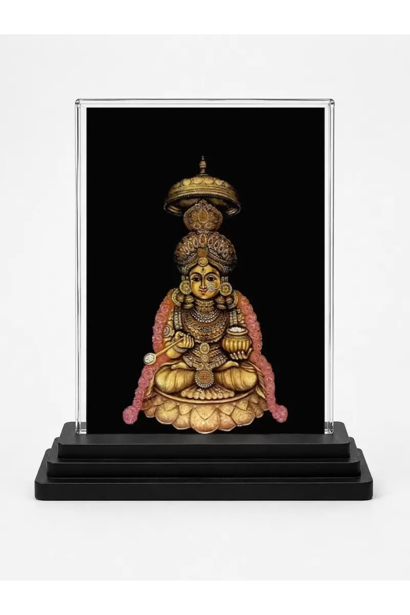 Lakshmi Acrylic Car Dashboard Showpiece | Double-Sided Lakshmi Photo Stand | 3 X 4 Inch Photo | Transparent Acrylic Frame With Black Base | Car Dashboard, Office & Table Decor (F72197)