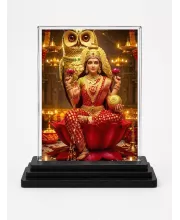 Lakshmi Acrylic Car Dashboard Showpiece | Double-Sided Lakshmi Photo Stand | 3 X 4 Inch Photo | Transparent Acrylic Frame With Black Base | Car Dashboard, Office & Table Decor (F72201)