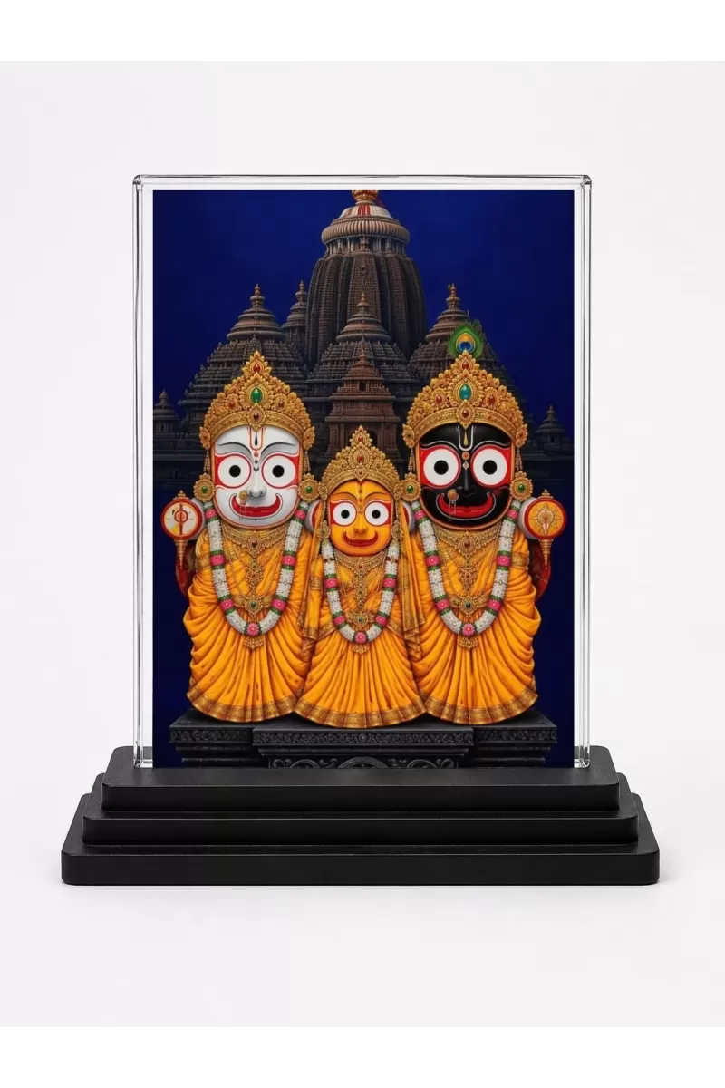 Jagannatha Acrylic Car Dashboard Showpiece | Double-Sided Jagannatha Photo Stand | 3 X 4 Inch Photo | Transparent Acrylic Frame With Black Base | Car Dashboard, Office & Table Decor (F72203)