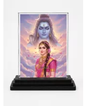 Parvati Acrylic Car Dashboard Showpiece | Double-Sided Parvati Photo Stand | 3 X 4 Inch Photo | Transparent Acrylic Frame With Black Base | Car Dashboard, Office & Table Decor (F72207)