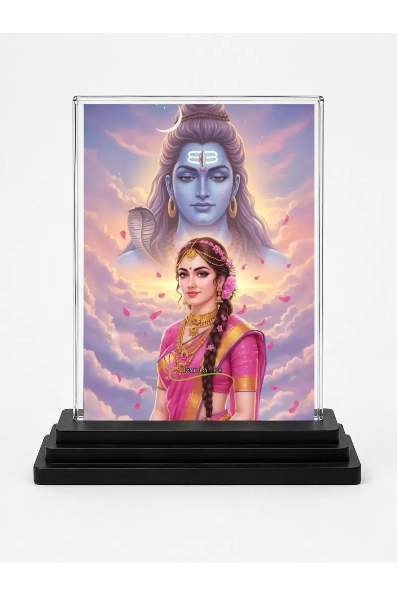 Parvati Acrylic Car Dashboard Showpiece | Double-Sided Parvati Photo Stand | 3 X 4 Inch Photo | Transparent Acrylic Frame With Black Base | Car Dashboard, Office & Table Decor (F72207)