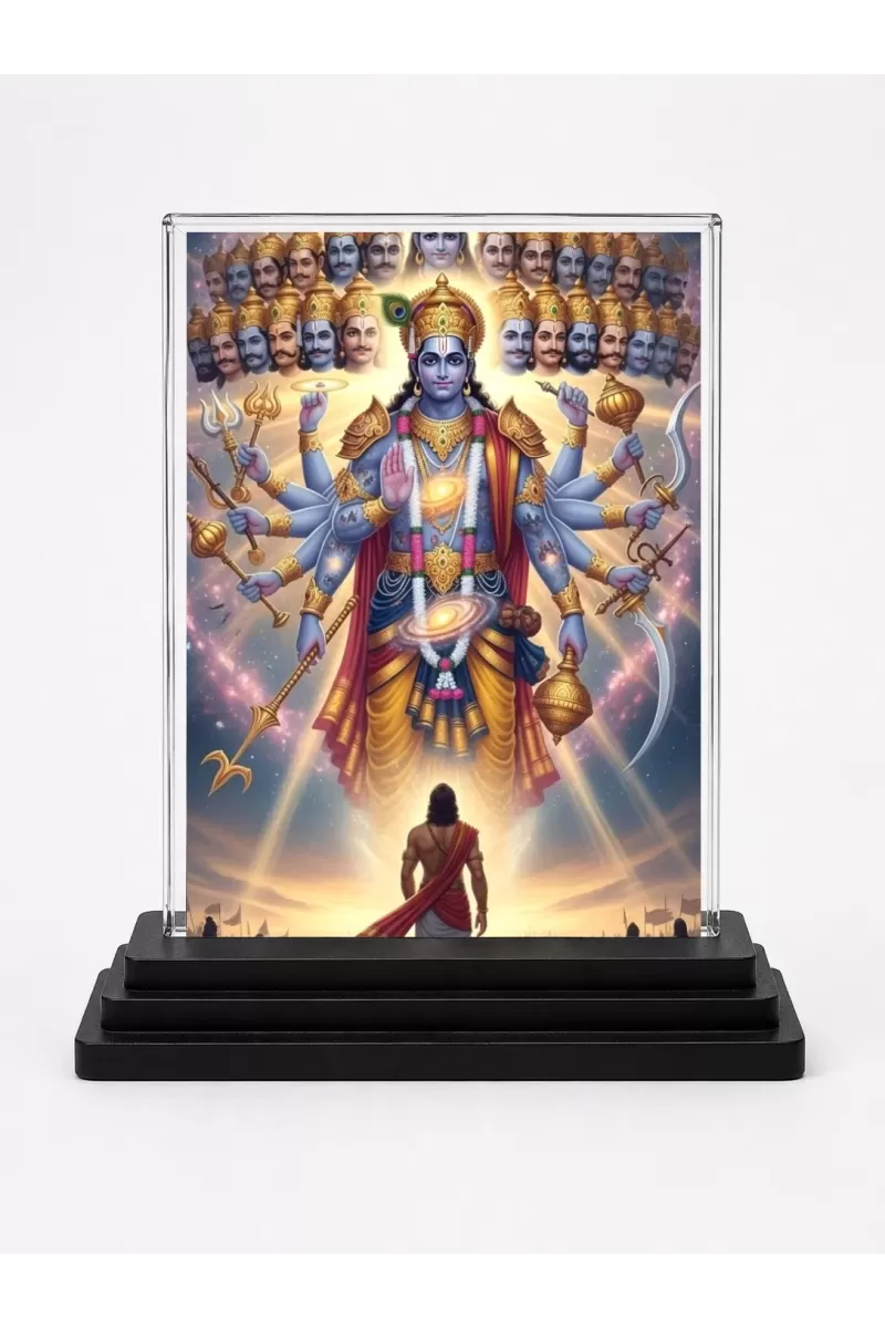Vishnu Acrylic Car Dashboard Showpiece | Double-Sided Vishnu Photo Stand | 3 X 4 Inch Photo | Transparent Acrylic Frame With Black Base | Car Dashboard, Office & Table Decor (F72208)