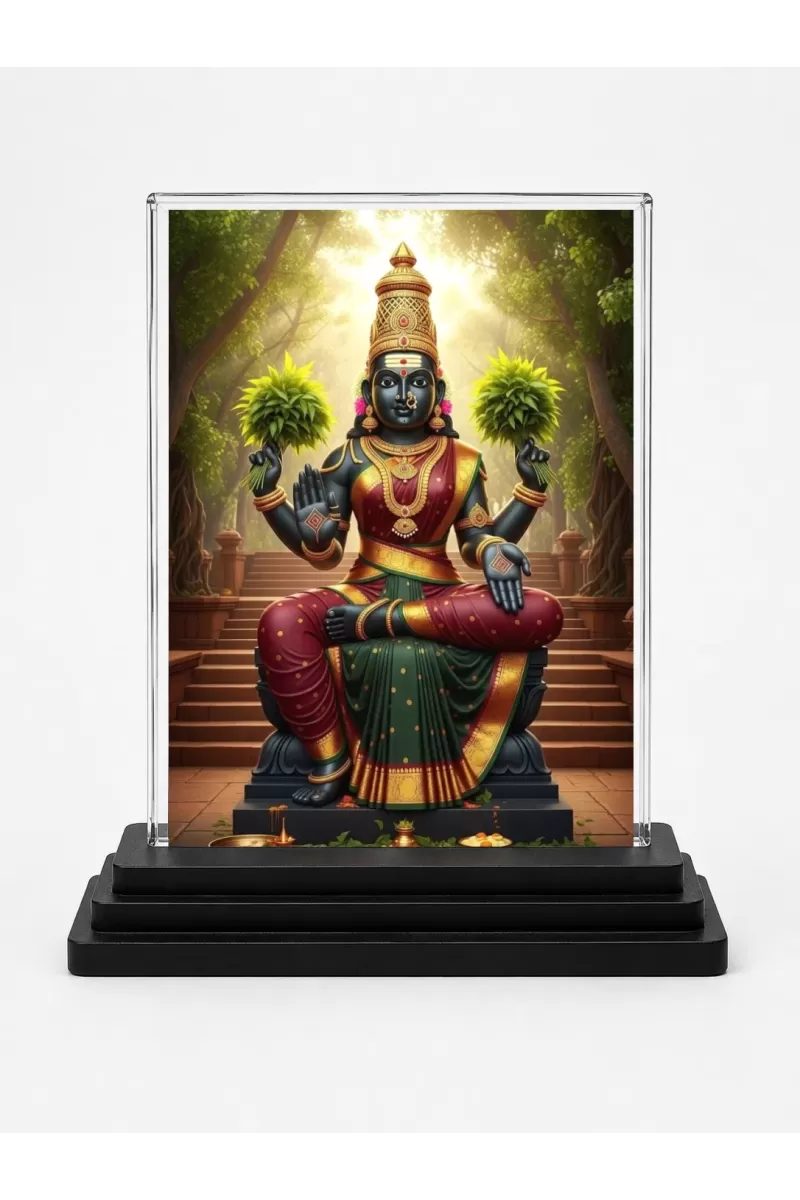 Ayodhya Mata Acrylic Car Dashboard Showpiece | Double-Sided Ayodhya Mata Photo Stand | 3 X 4 Inch Photo | Transparent Acrylic Frame With Black Base | Car Dashboard, Office & Table Decor (F72214)