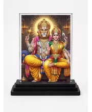 Narasimha And Lakshmi Acrylic Car Dashboard Showpiece | Double-Sided Narasimha And Lakshmi Photo Stand | 3 X 4 Inch Photo | Transparent Acrylic Frame With Black Base | Car Dashboard, Office & Table Decor (F72216)