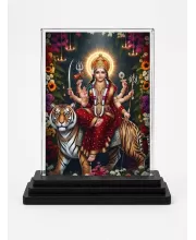 Durga Acrylic Car Dashboard Showpiece | Double-Sided Durga Photo Stand | 3 X 4 Inch Photo | Transparent Acrylic Frame With Black Base | Car Dashboard, Office & Table Decor (F72218)
