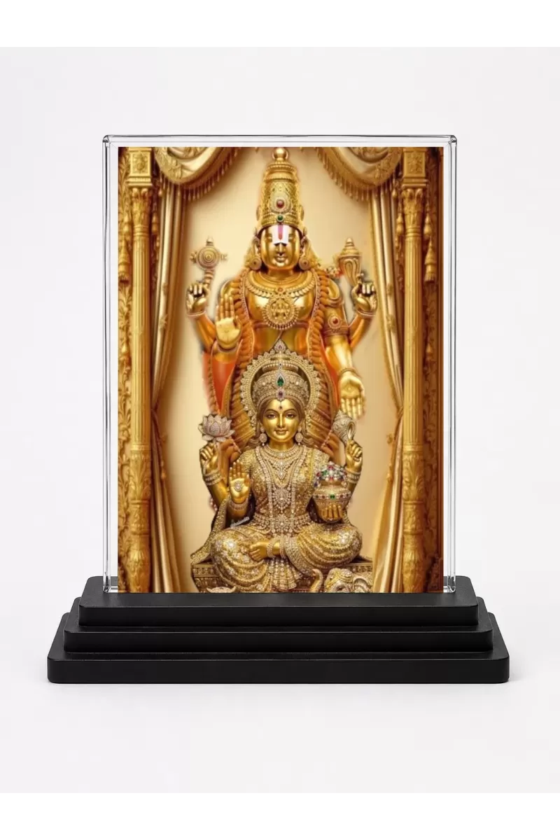 Lakshmi-Narayana Acrylic Car Dashboard Showpiece | Double-Sided Lakshmi-Narayana Photo Stand | 3 X 4 Inch Photo | Transparent Acrylic Frame With Black Base | Car Dashboard, Office & Table Decor (F72219)