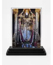 Venkateswara Acrylic Car Dashboard Showpiece | Double-Sided Venkateswara Photo Stand | 3 X 4 Inch Photo | Transparent Acrylic Frame With Black Base | Car Dashboard, Office & Table Decor (F72221)