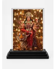 Durga Acrylic Car Dashboard Showpiece | Double-Sided Durga Photo Stand | 3 X 4 Inch Photo | Transparent Acrylic Frame With Black Base | Car Dashboard, Office & Table Decor (F72224)