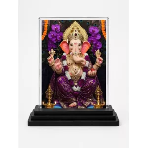 Lord Ganesha Acrylic Car Dashboard Showpiece | Double-Sided Lord Ganesha Photo Stand | 3 X 4 Inch Photo | Transparent Acrylic Frame With Black Base | Car Dashboard, Office & Table Decor (F72226)