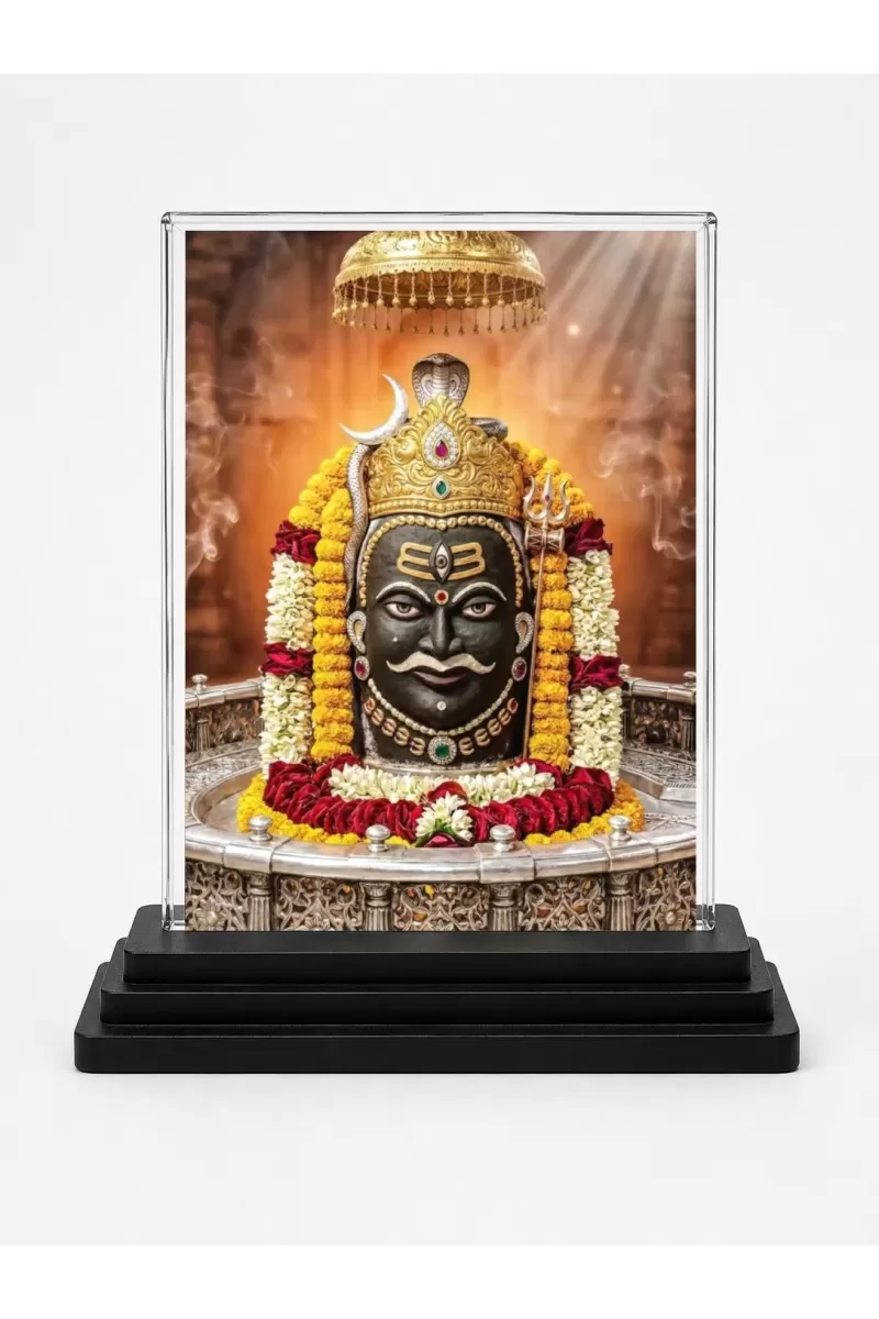 Shiva Acrylic Car Dashboard Showpiece | Double-Sided Shiva Photo Stand | 3 X 4 Inch Photo | Transparent Acrylic Frame With Black Base | Car Dashboard, Office & Table Decor (F72227)