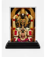 Lord Tirupati & Goddess Lakshmi Acrylic Car Dashboard Showpiece | Double-Sided Lord Tirupati & Goddess Lakshmi Photo Stand | 3 X 4 Inch Photo | Transparent Acrylic Frame With Black Base | Car Dashboard, Office & Table Decor (F72229)