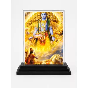 Krishna Acrylic Car Dashboard Showpiece | Double-Sided Krishna Photo Stand | 3 X 4 Inch Photo | Transparent Acrylic Frame With Black Base | Car Dashboard, Office & Table Decor (F72230)