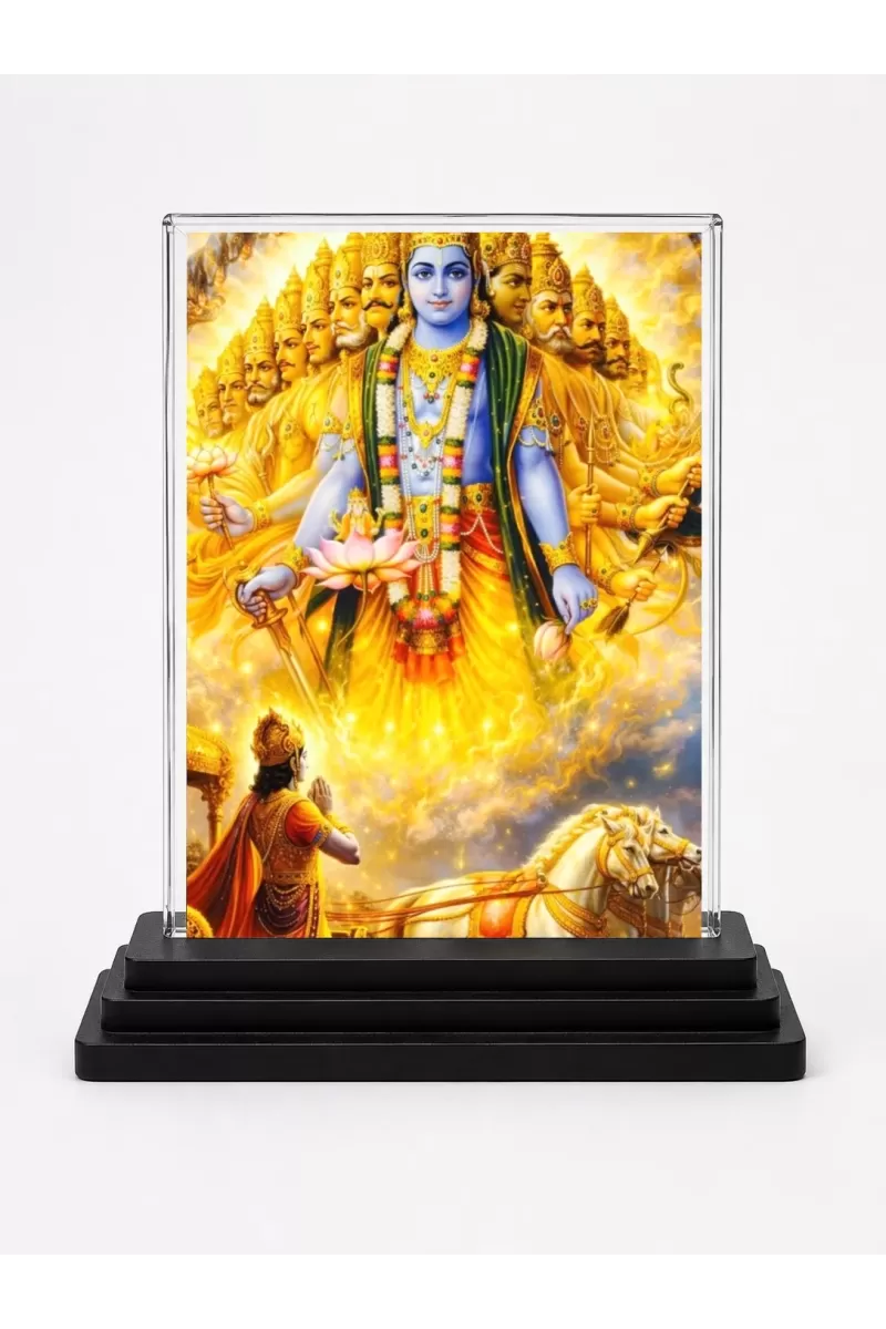 Krishna Acrylic Car Dashboard Showpiece | Double-Sided Krishna Photo Stand | 3 X 4 Inch Photo | Transparent Acrylic Frame With Black Base | Car Dashboard, Office & Table Decor (F72230)